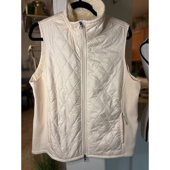 L.L Bean Cream Sherpa Lined Vest Quilted Size Large 10-16 - Picture 3 of 6